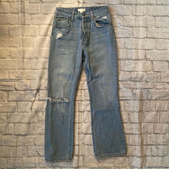 H&M women 4 100% cotton button fly ripped blue jeans - Picture 1 of 10
